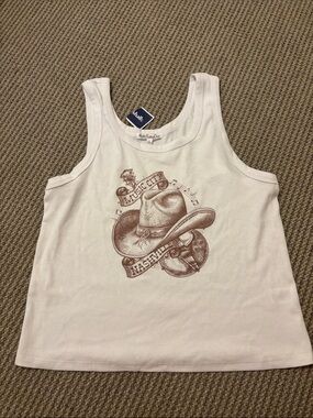 NWT Rebellious One White Tank Top with Brown Nashville Cowboy Graphic